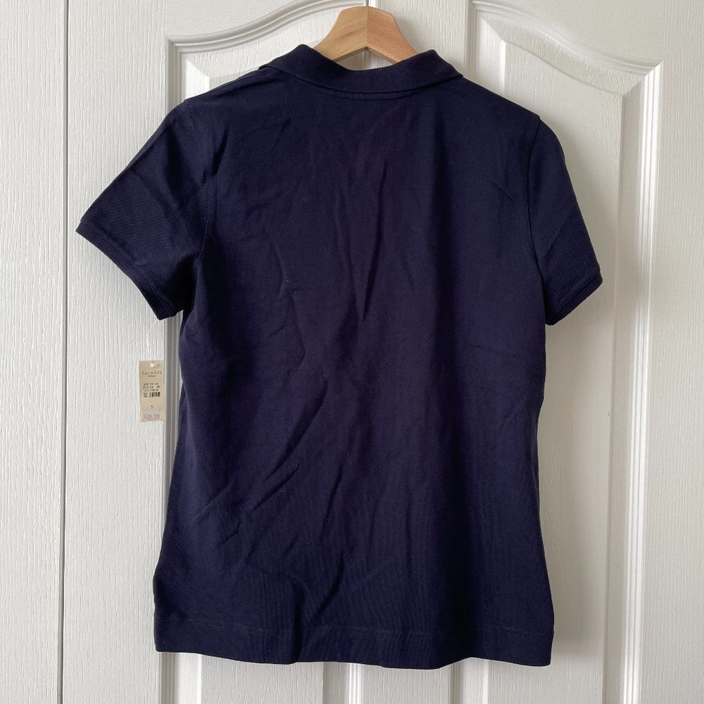 NWT Talbots Polo Shirt Navy Blue Golf Dragonfly Logo Cap Sleeve Size S - Picture 2 of 6